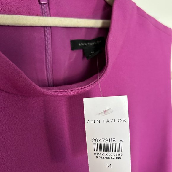 Ann Taylor Flounce Skirt Mock Neck Fuchsia Shift Dress - Sz. 14 - Picture 3 of 6